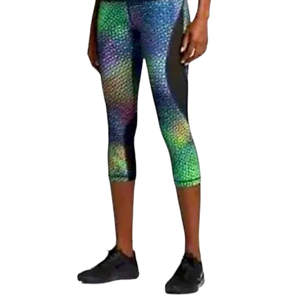 Nike Pro Hypercool Multicolor Print, Black Sheer Mesh Insets Cropped Leggings,M - Picture 3 of 16